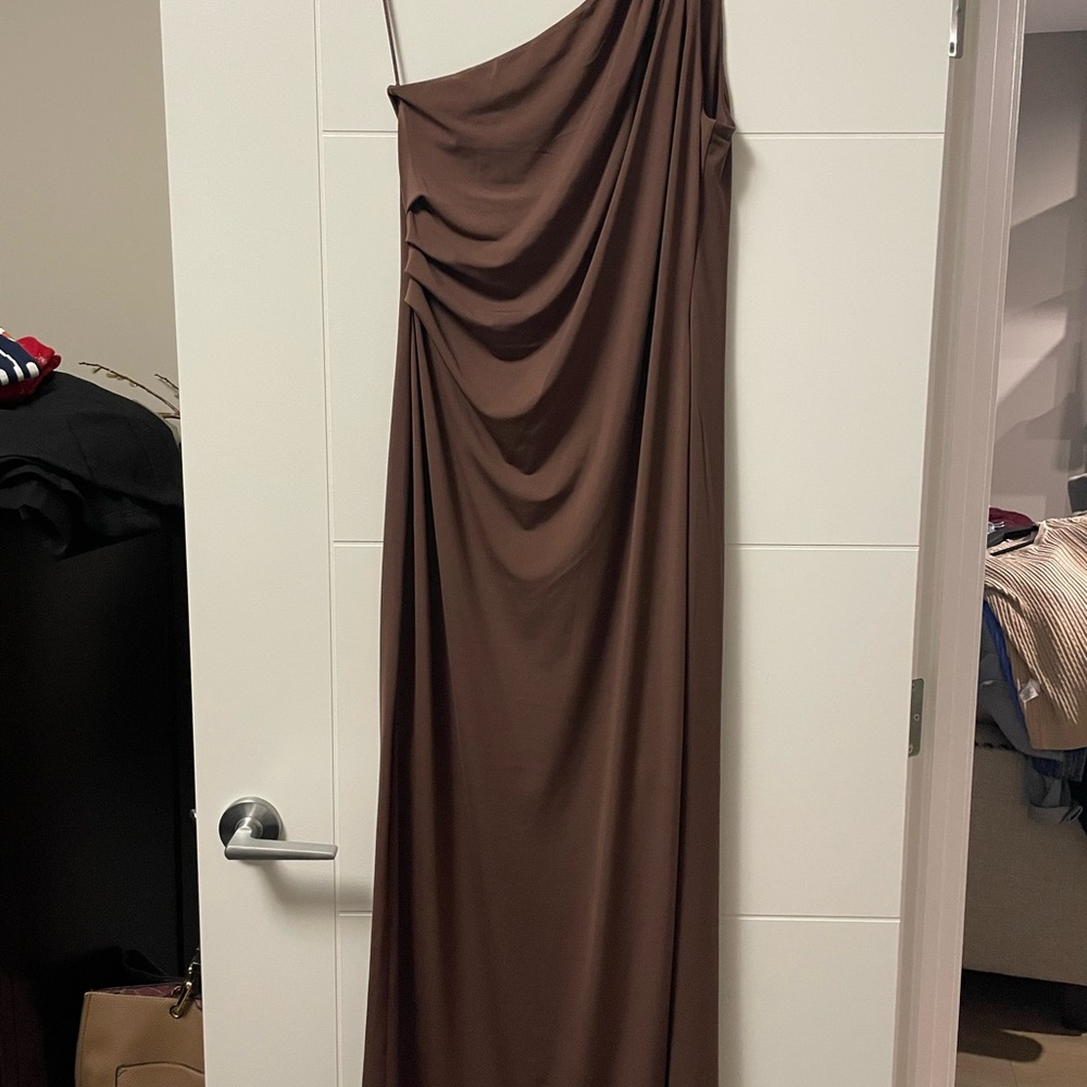 Dynamite Brown One-Shoulder Sleeveless Gown